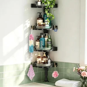 360°Rotating Corner Shower Caddy Organizer Tension Pole,Black