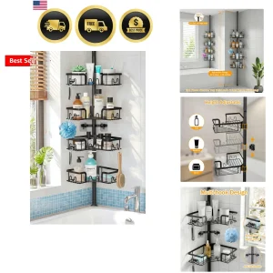 Corner Shower Caddy with Tension Pole, 4-Tier Rustproof Bathroom Organizer Sh...
